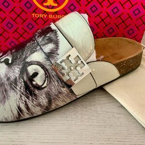 NIB TORY BURCH ANIMAL HOUSE CAT PRINT MELLOW MULES SLIDES 10
